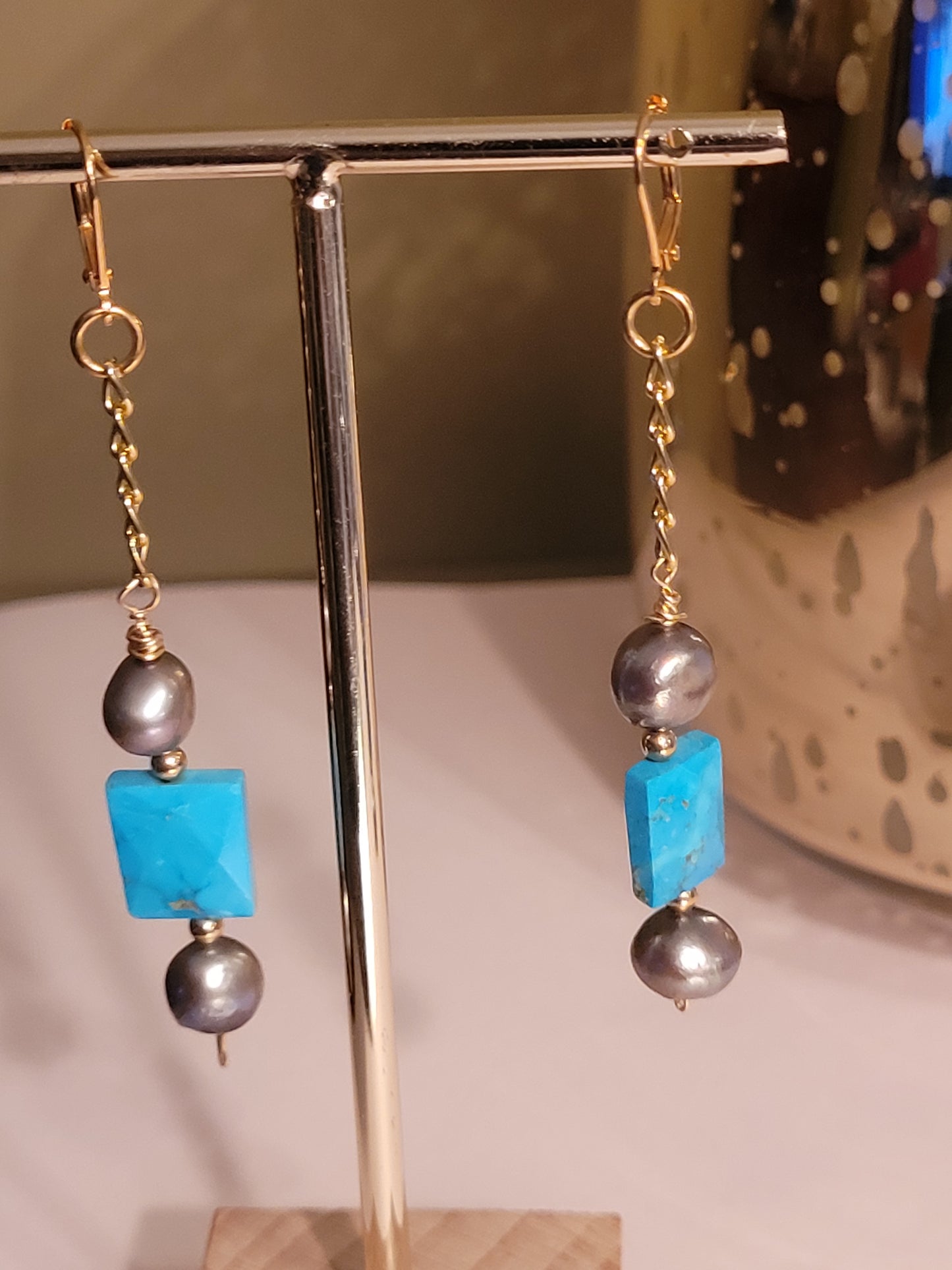 Turquoise and Pearl Earrings