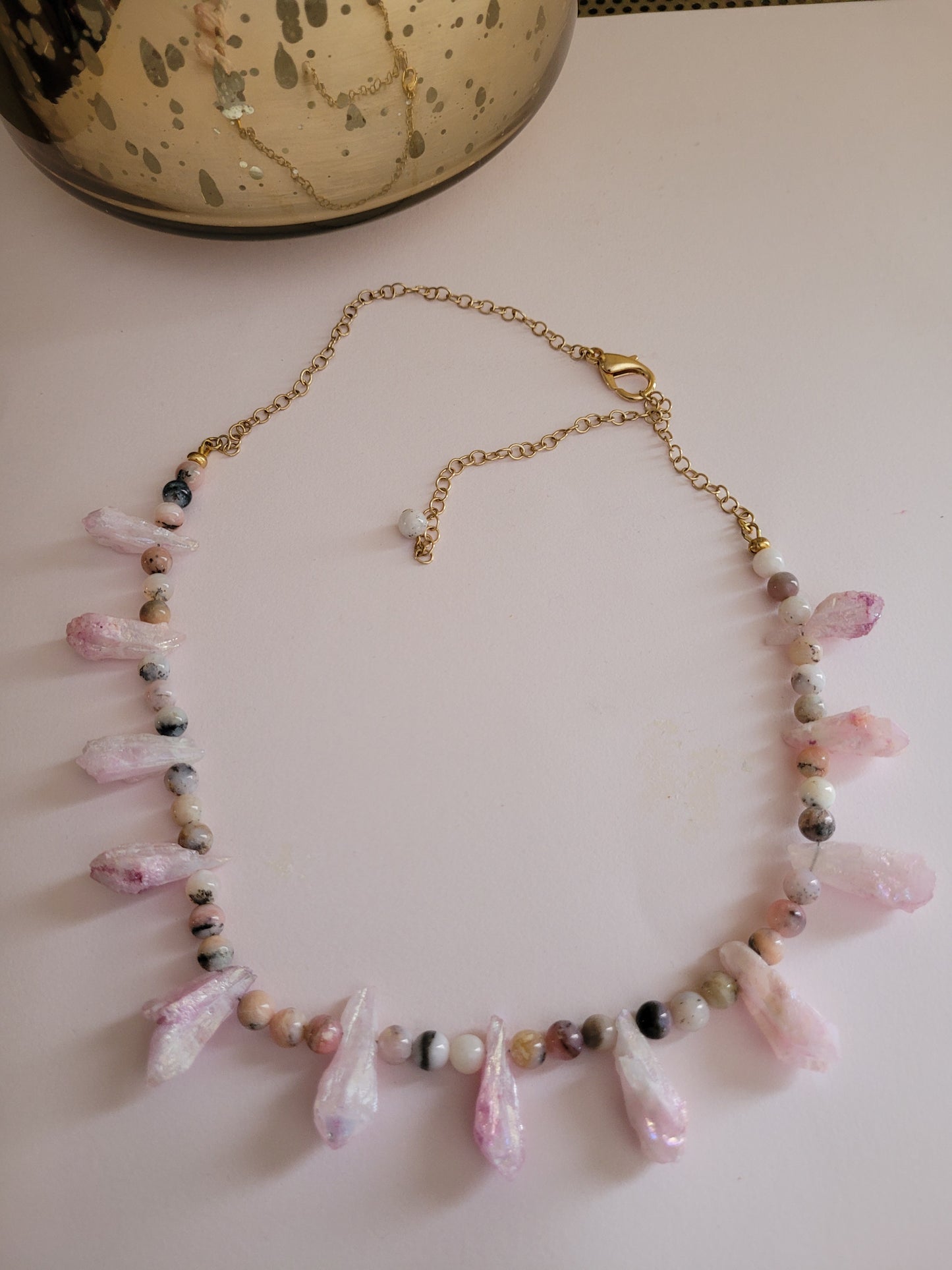 Pink Crystal and Opal Necklace